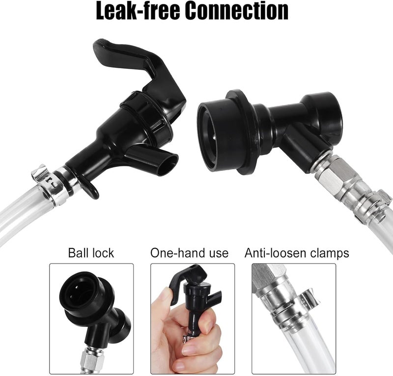 Ferroday 5ft Ball Lock Beer Line Assembly for Corny Keg Party Tap Ball Lock Keg Beer Line for Corny Keg Ball Lock Tap Beer Ball Lock Liquid Beer Tap for Corny Keg Tap Beer Line Anti-Loosen Clamp - Image 2